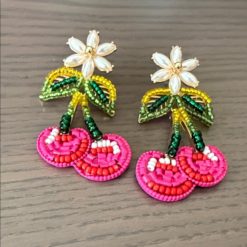 4/$20. Baublebar Beaded Cherry Earrings with Floral Accent
